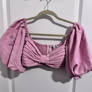 Fashion Nova pink Puff Sleeve Blouse crop top